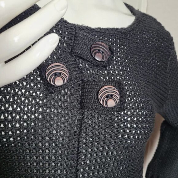 BELAMIE Black Lagenlook Crew Neck Sweater Decorative Wood Buttons Boho Women's L - Picture 8 of 9